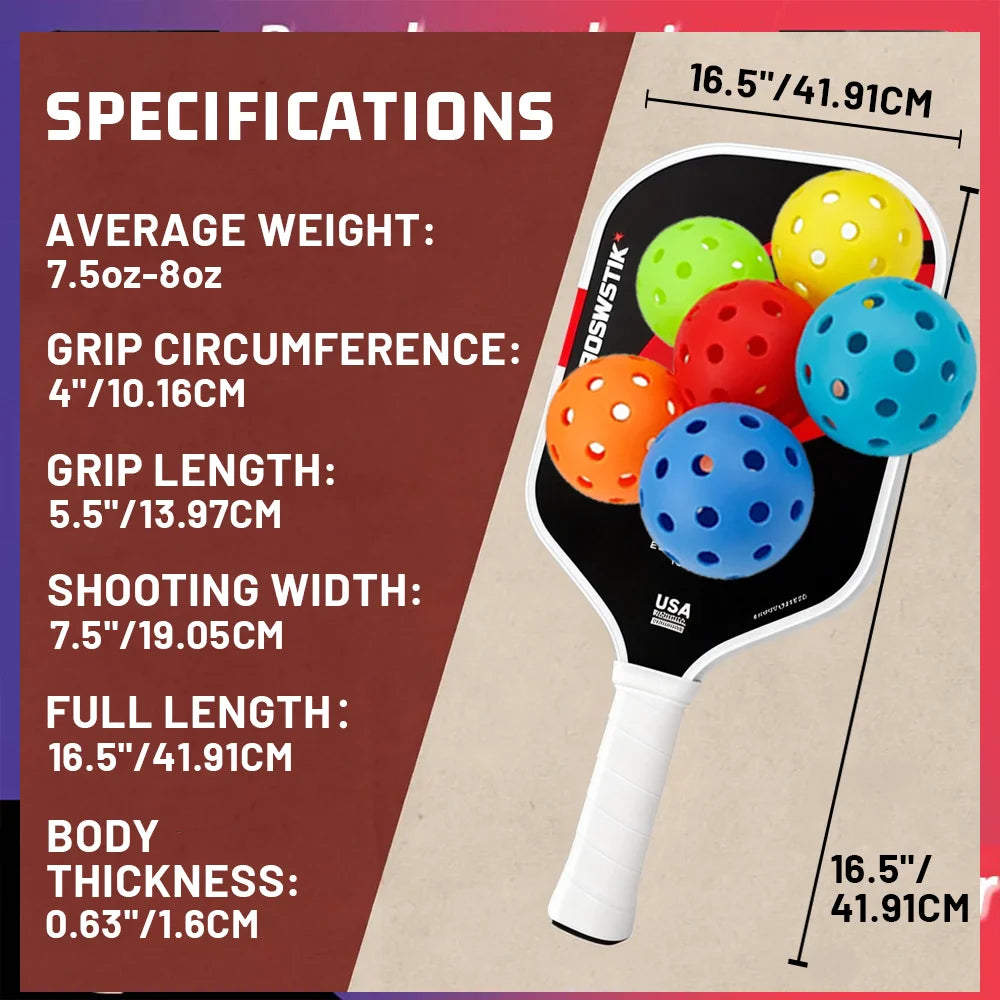T700 Carbon Fiber Pickleball Paddle 16mm Elongated Boom Core USAPA Approved Racket Pure Foam Construction for Power And Spin